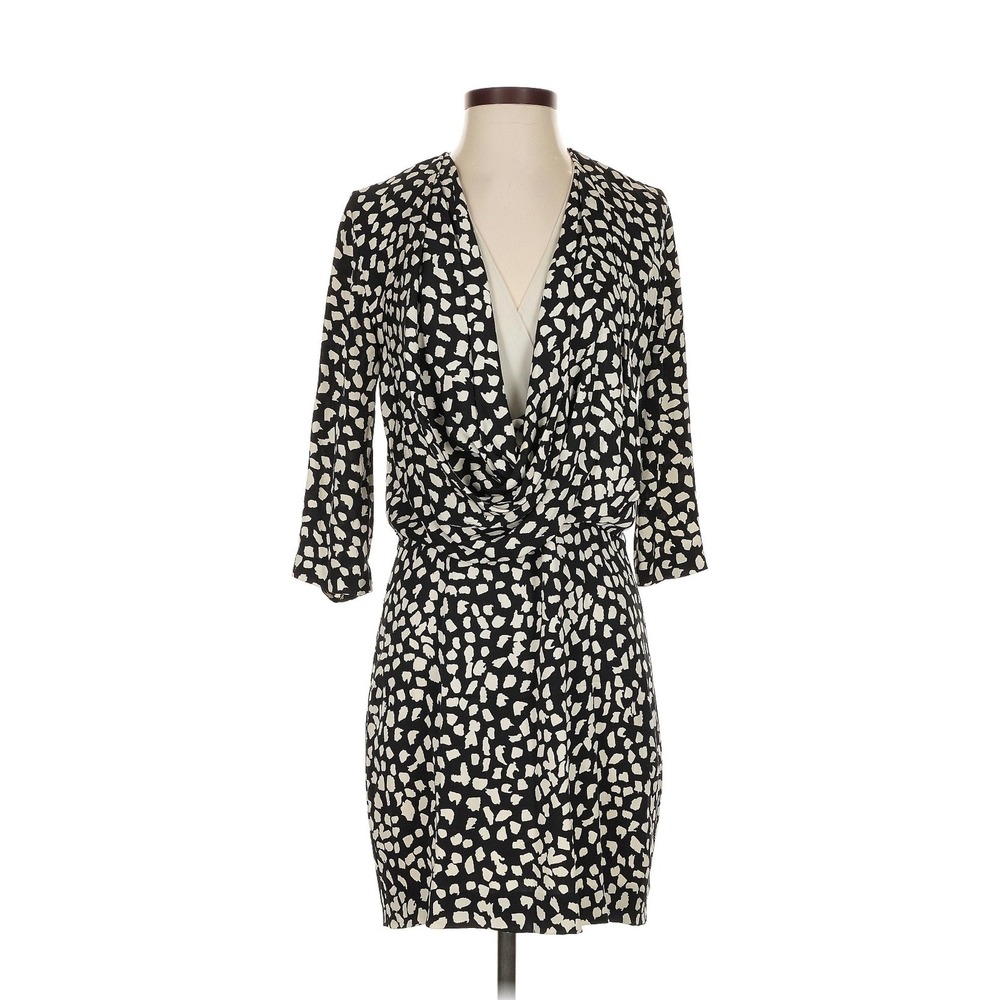Diane von Furstenberg Black White Rachel Print Silk Cowl Neck Dress size 8
